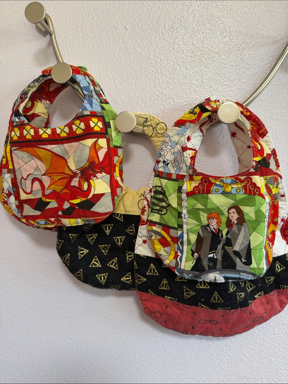 Handmade Wizard-Themed Baby Bibs in Red, Green, Black